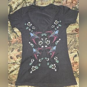 Truly Madly Deeply Graphic Fitted Black and Red Short Sleeve Tee